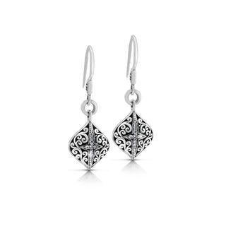 White Diamond Star Bright LH Scroll Small Marquise Earrings