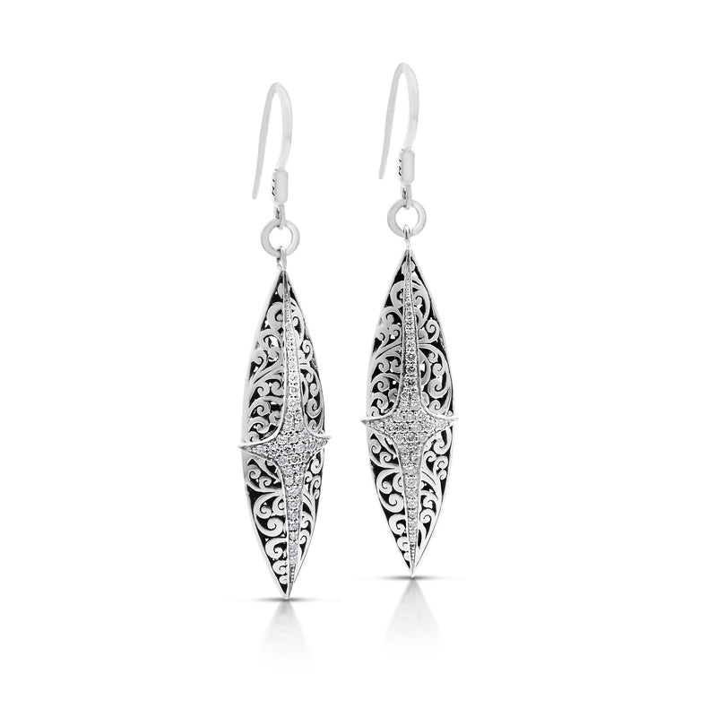 White Diamond Star Bright with LH Scroll Marquise Earrings
