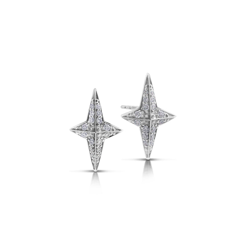 White Diamond Star Bright Stud Earrings
