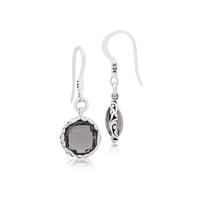 Round Smoky Quartz with LH Open Scroll Round Post Earrings