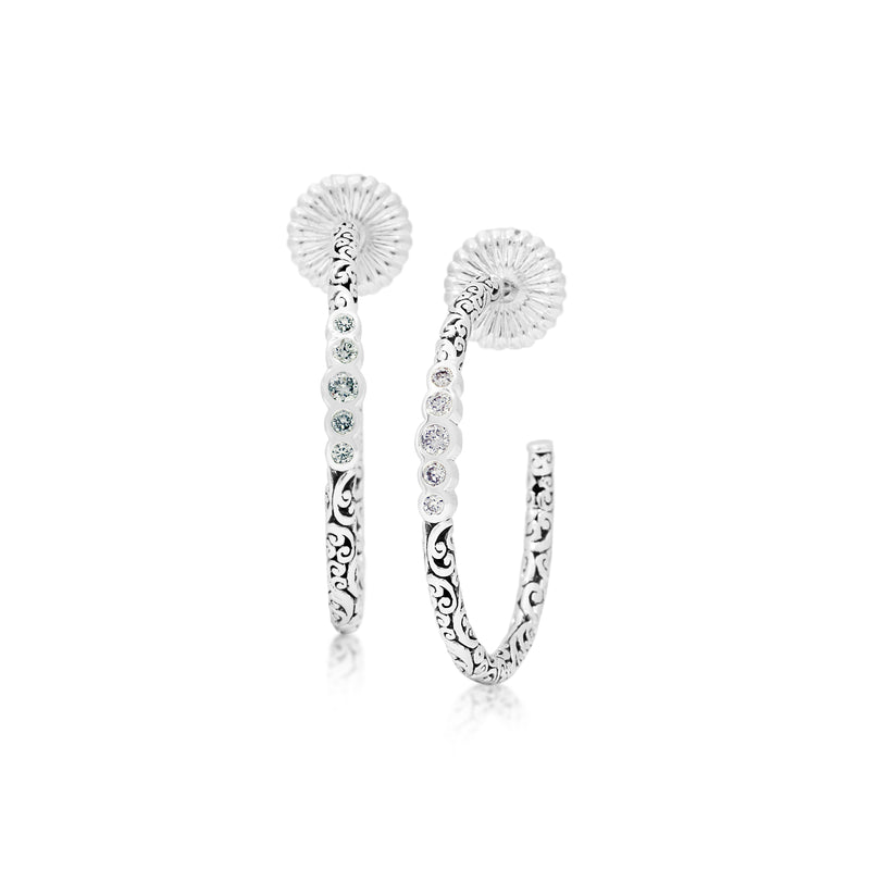 White Diamond Dot with Classic Signature Lois Hill Scroll Hoop Earrings