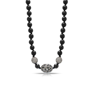 Oval Brown Diamond Open Scroll Pendant and Paved Brownd Diamond Bead with Matte Black Onyx Necklace (19")