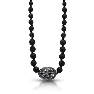 Oval Brown Diamond Open Scroll Pendant Bead with Matte Black Onyx Necklace (18")