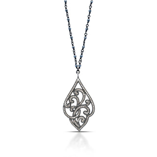 Brown Diamond Open Scroll Style Marquise Pendant with Wire-Wrapped Hematite Chain (17-20'')
