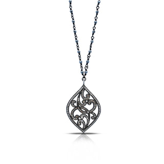Brown Diamond Open Scroll Marquise Pendant with Wire-Wrapped Hematite Chain (17-20'')