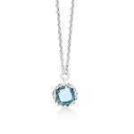 Blue Topaz Round Pendant with LH Open Scroll Necklace