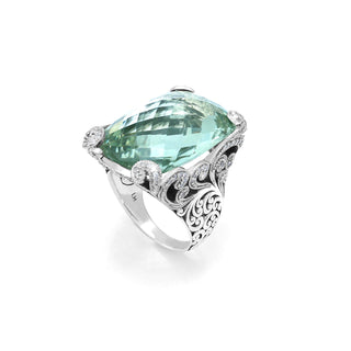 Green Amethyst White Diamond (.33cts) LH Scroll Cocktail Ring