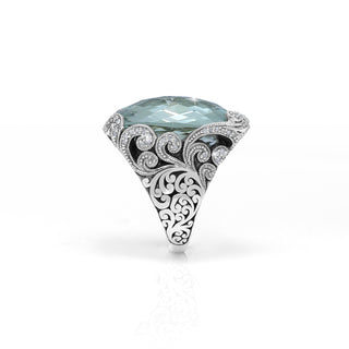 Green Amethyst White Diamond (.33cts) LH Scroll Cocktail Ring