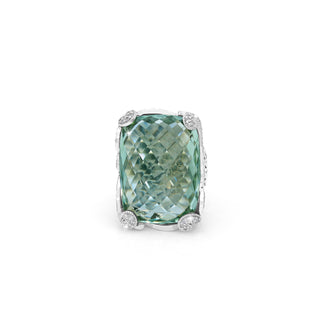 Green Amethyst White Diamond (.33cts) LH Scroll Cocktail Ring