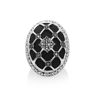 Brown Diamond & Matte Black Onyx Caged Cocktail Ring