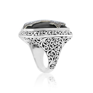 Large Cross Brown Diamond, Matte Black Onyx Cocktail Ring