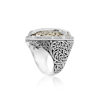 Outlined (0.76 ct) Diamond Cross Scroll ring on 18K Gold (18mm*31mm)