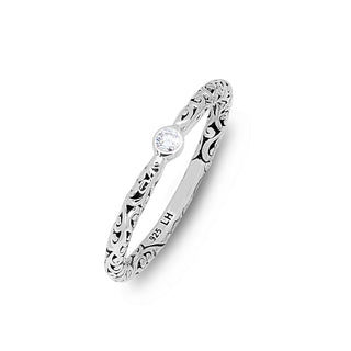 LH Sterling Silver Signature Scroll Rounded Ring with White Diamond (.05 ct) Center