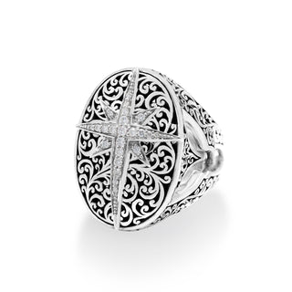 Oval Classic Signature Scroll White Diamond Starburst Ring