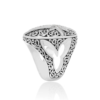 Oval Classic Signature Scroll White Diamond Starburst Ring
