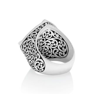 Classic Signature Scroll Cushion-Shaped with Diamonds Starburst Ring