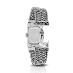 LH Scroll Engraved Rectangular Bezel Watch with Handwoven Sterling Silver Textile Weave Band