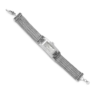 LH Scroll Engraved Rectangular Bezel Watch with Handwoven Sterling Silver Textile Weave Band