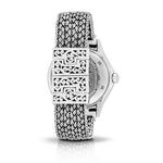 LH Scroll XL Round Bezel Watch with Sterling Silver Handwoven Textile Weave Band and Hand Carved Scroll Edges<br><b>Only 1 pc left!</b>