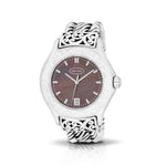 LH Engraved Scroll XL Round Bezel Watch with Sterling Silver Handwoven Figure-8 Weave Band and Hand Carved LH Scroll Edges<br><b>Only 1 pc left!</b>