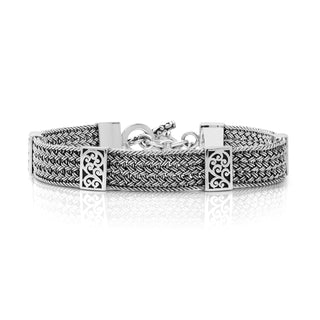 Rectangular Scroll ID (10mm) Textile Weave Station Bracelet