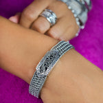 Granulated & Carved LH Scroll Alhambra ID Textile Weave Bracelet (13mm)