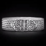 Medium Intricate Textile Weave Bracelet (15mm) with Alhambra Granulated & LH Scroll Butterfly Closure