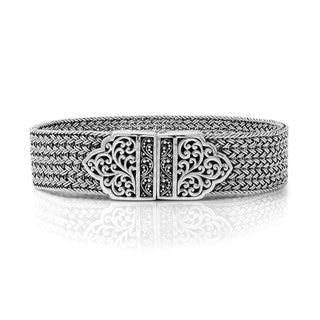 Medium Intricate Textile Weave Bracelet (15mm) with Alhambra Granulated & LH Scroll Butterfly Closure