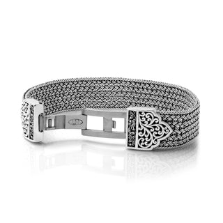 Medium Intricate Textile Weave Bracelet (15mm) with Alhambra Granulated & LH Scroll Butterfly Closure