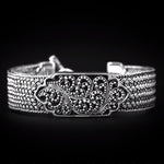 Granulated & Filigree  LH Scroll Alhambra  ID Textile Weave Bracelet (15mm)