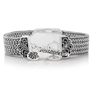 Granulated & Filigree  LH Scroll Alhambra  ID Textile Weave Bracelet (15mm)