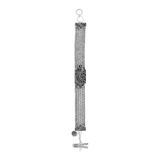 Granulated & Filigree  LH Scroll Alhambra  ID Textile Weave Bracelet (15mm)