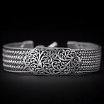 Intricate Textile Weave Bracelet (15mm) with Alhambra LH Scroll ID & Toggle Closure