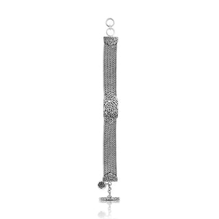 Intricate Textile Weave Bracelet (15mm) with Alhambra LH Scroll ID & Toggle Closure
