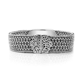 Textile Weave Bracelet (15mm) with LH Signature Scroll Alhambra ID & Butterfly Closure