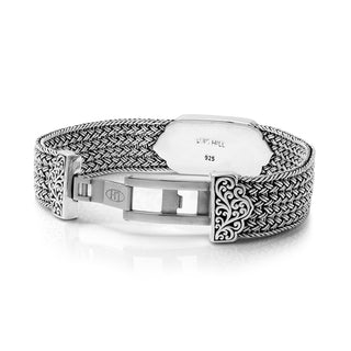 Textile Weave Bracelet (15mm) with LH Signature Scroll Alhambra ID & Butterfly Closure