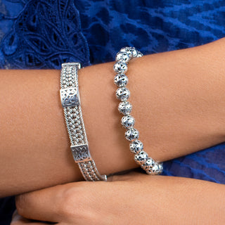 Textile Weave (9mm) Hand Carved LH Scroll Station Bracelet