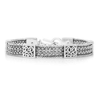 Textile Weave (9mm) Hand Carved LH Scroll Station Bracelet