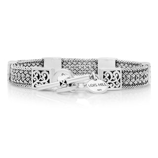 Textile Weave (9mm) Hand Carved LH Scroll Station Bracelet