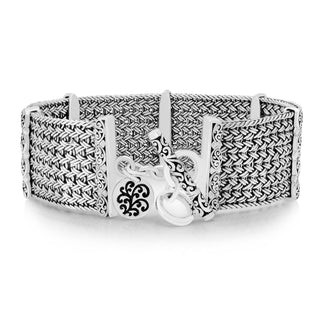 Handwoven Textile Weave (20mm) Bracelet with Vertical Marquise Stations