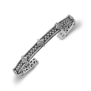Intricate Textile Weave with LH Scroll Alhambra Accents Cuff
