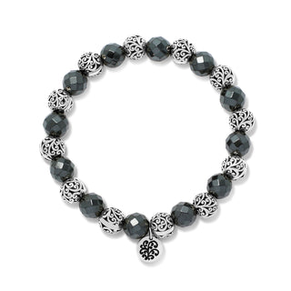 Hematite (8 mm) and LH Scroll Beads Alternated Stretch Bracelet