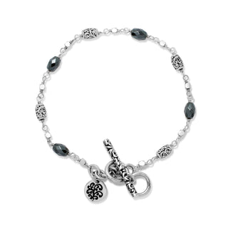 Hematite & LH Scroll Barel Alternated Beads Wire Wrapped Bracelet with Toggle