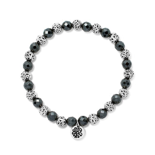 Hematite (6 mm) and LH Scroll Beads Alternated Stretch Bracelet