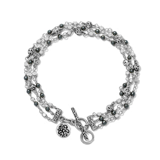 Hematite & LH Scroll Three Strands Toggle Bracelet