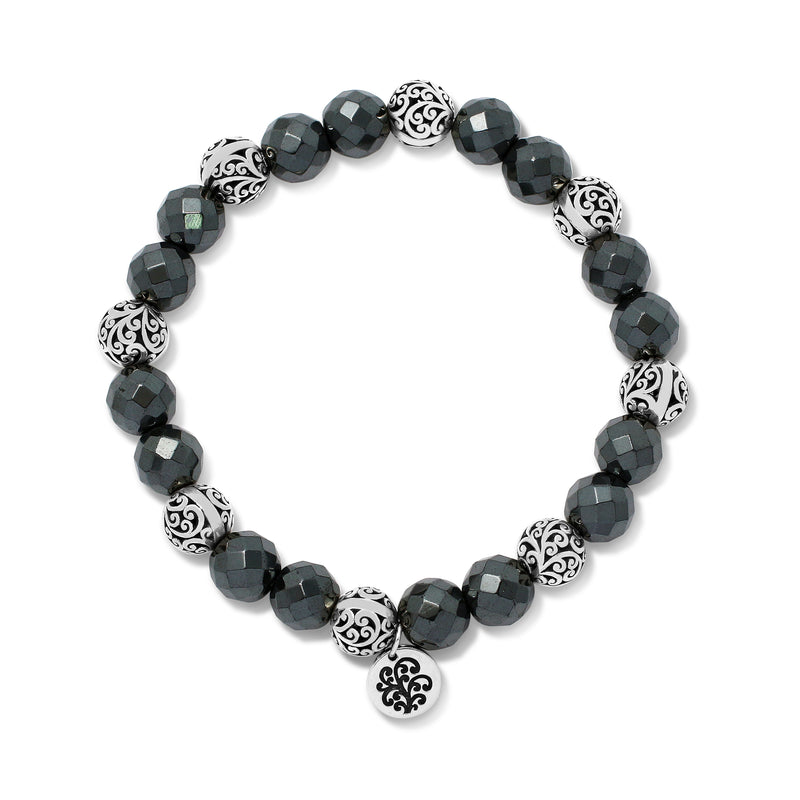 Hematite (8 mm) and LH Scroll Beads Every Two Alternated Stretch Bracelet