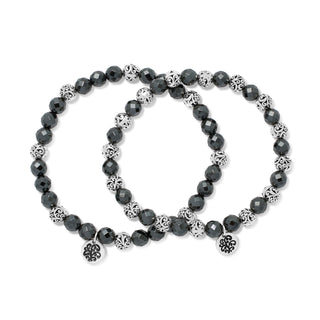 Hematite (6 mm) and LH Scroll Beads Alternated Stretch Bracelet as 2 Set