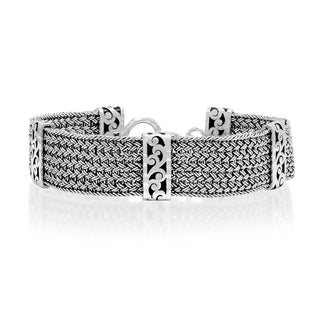 Textile Weave Bracelet (15mm) with LH Scroll Stations
