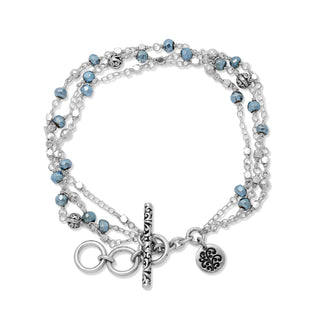 Light Blue Pyrite Triple Strand Bead Bracelet