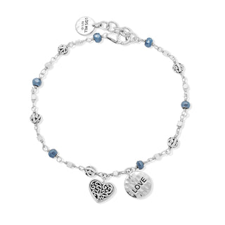 "Love" Heart Charm Dark Blue Pyrite Bracelet
